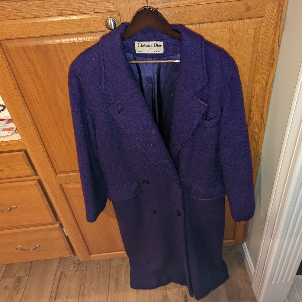 Vintage Christian Dior Deep Purple Size 10 Women size M long trench coat pea coa